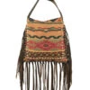 American West Women's Southwestern Tapestry Studded Fringe Crossbody Messenger