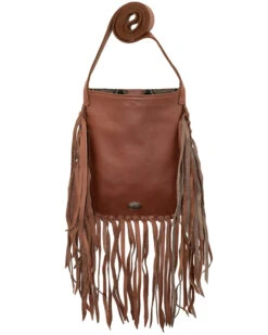 American West Women's Floral Tooled Fringe Crossbody Bag