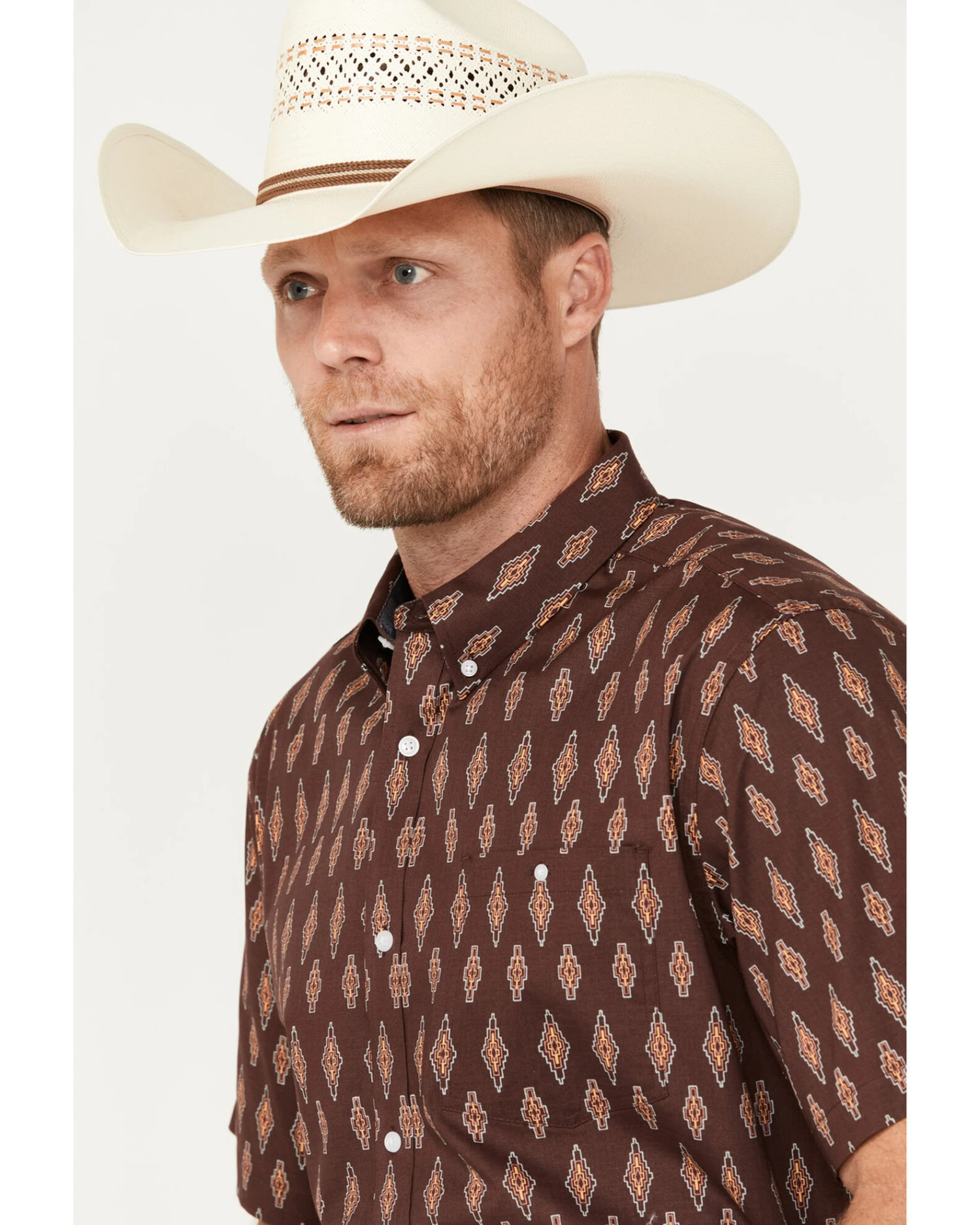 RANK 45 Men's Cash Geo Print Short Sleeve Button-Down Stretch Western Shirt - Image 4