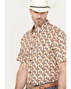 RANK 45 Men's Abstract Geo Print Short Sleeve Button-Down Shirt