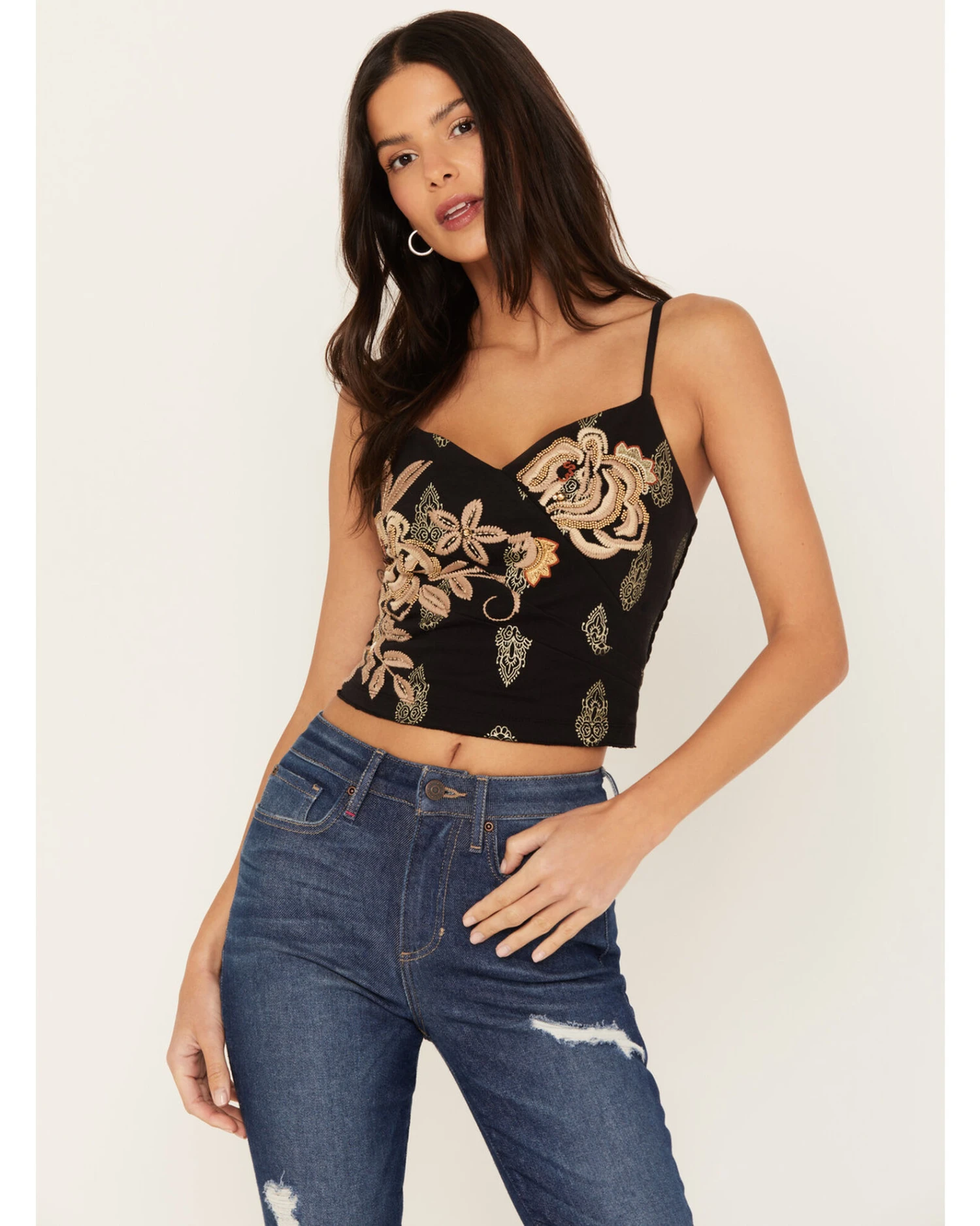 Idyllwind Women's Jessamine Embroidered Smocked Back Crop Top - Image 2