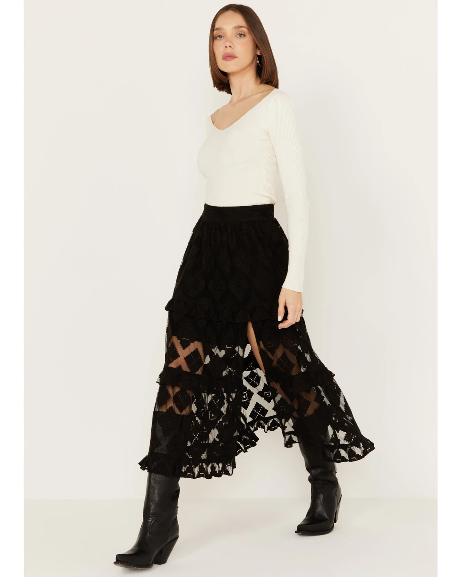 Shyanne Women's Diamond Embroidered Mesh Skirt - Image 3