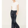Shyanne Women's Dark Wash High Rise Printed Stretch Flare Jeans