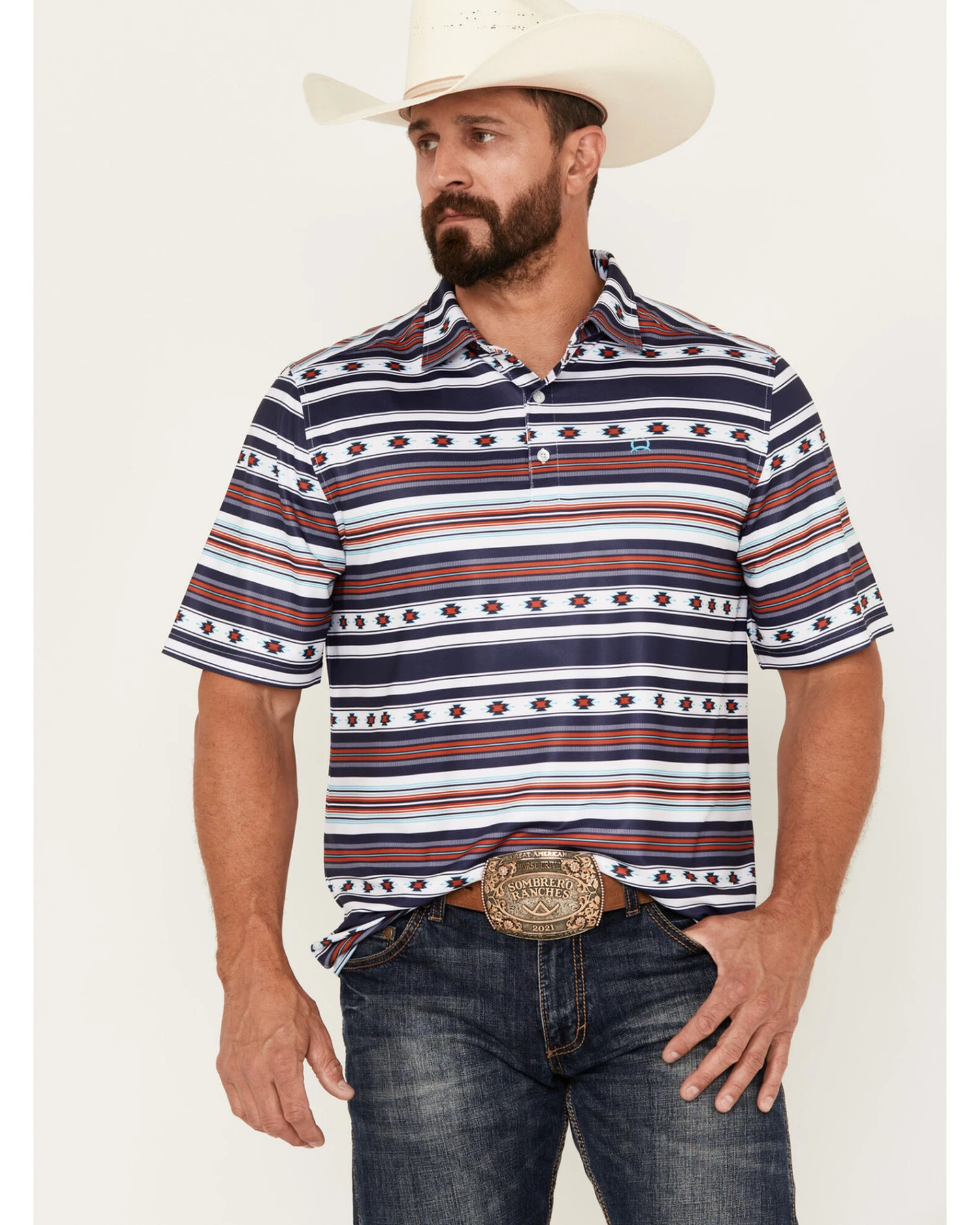 Cinch Men's ARENAFLEX Striped Southwestern Short Sleeve Polo