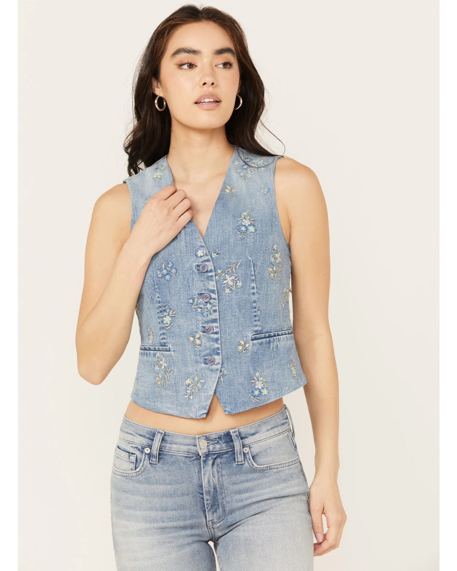Driftwood Women's Nola Sky Light Wash Floral Print Denim Vest - Image 4