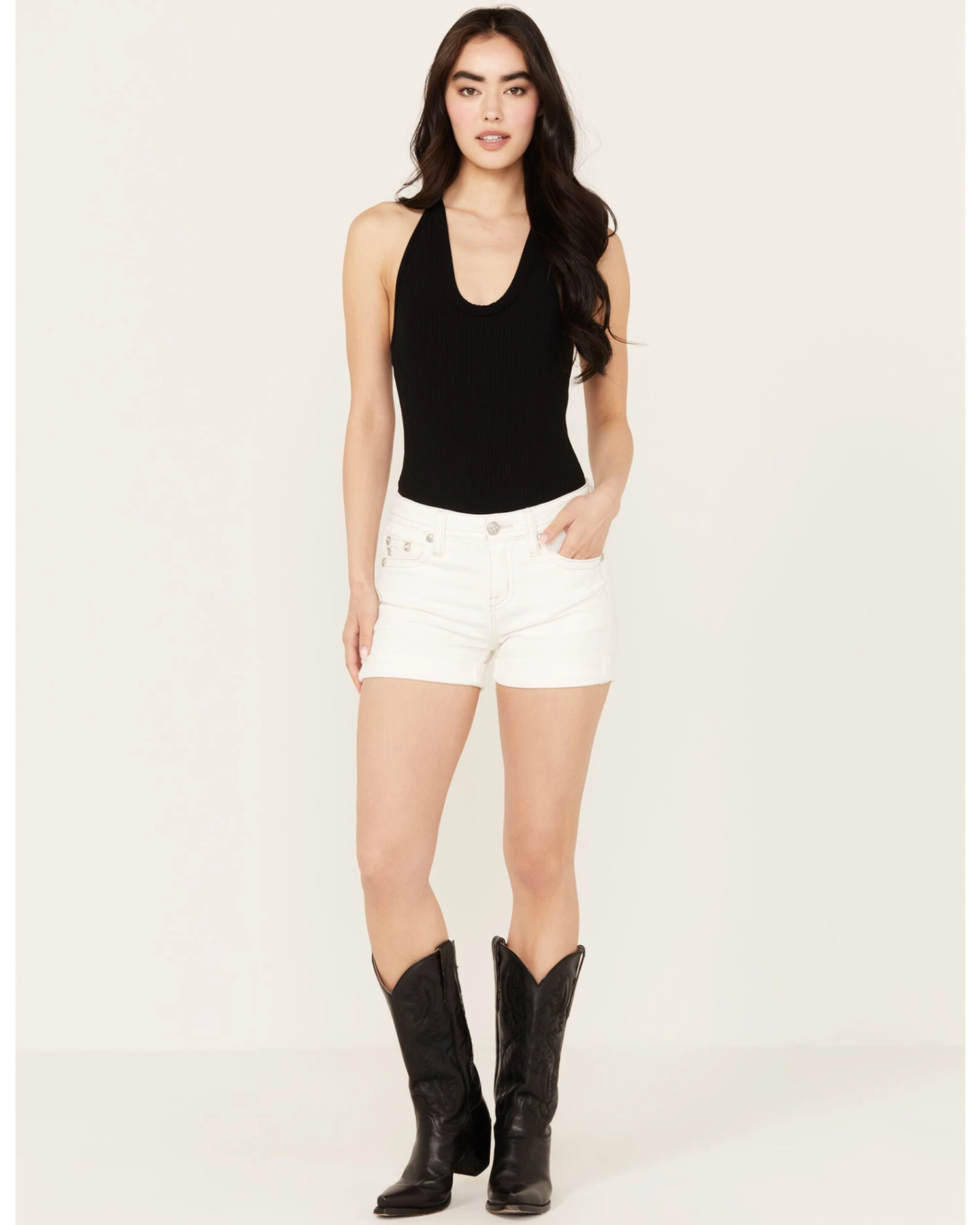 Miss Me Women's Mid Rise Angel Wing Cuffed Denim Shorts