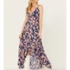 Wild Moss Women's Paisley Print High Low Maxi Dress