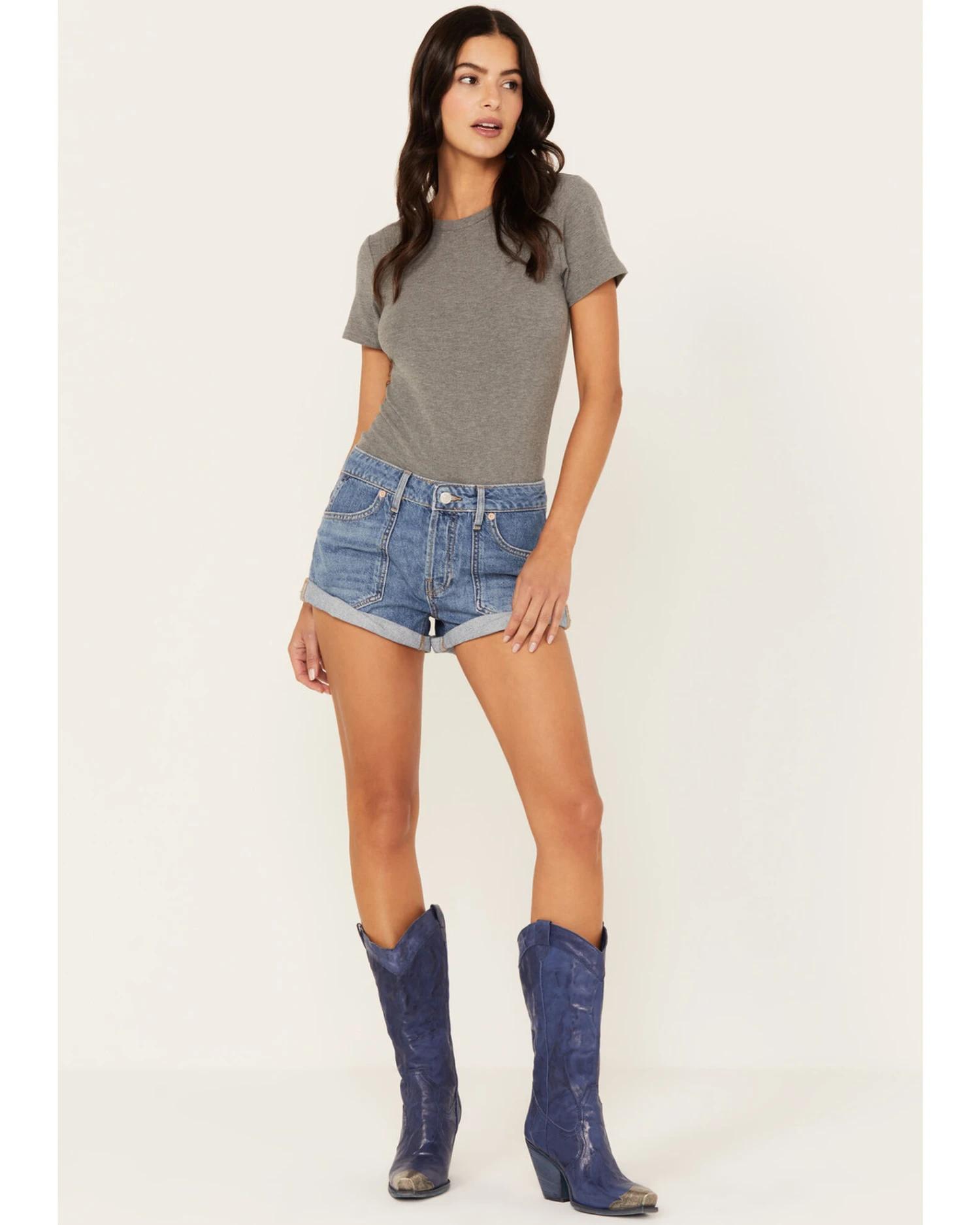 Free People Women's Light Wash Beginners Luck Slouch Shorts