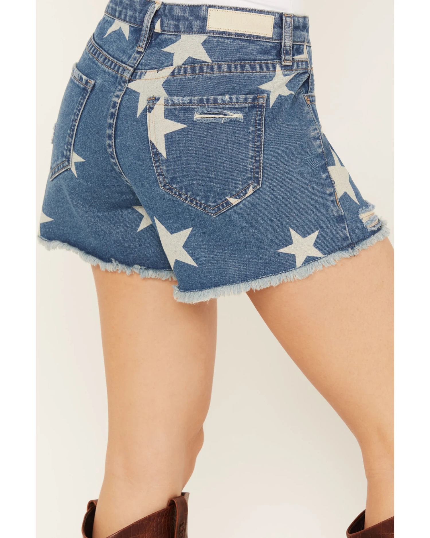 Rock & Roll Denim Women's Light Wash High Rise Star Print Americana Denim Shorts - Image 3