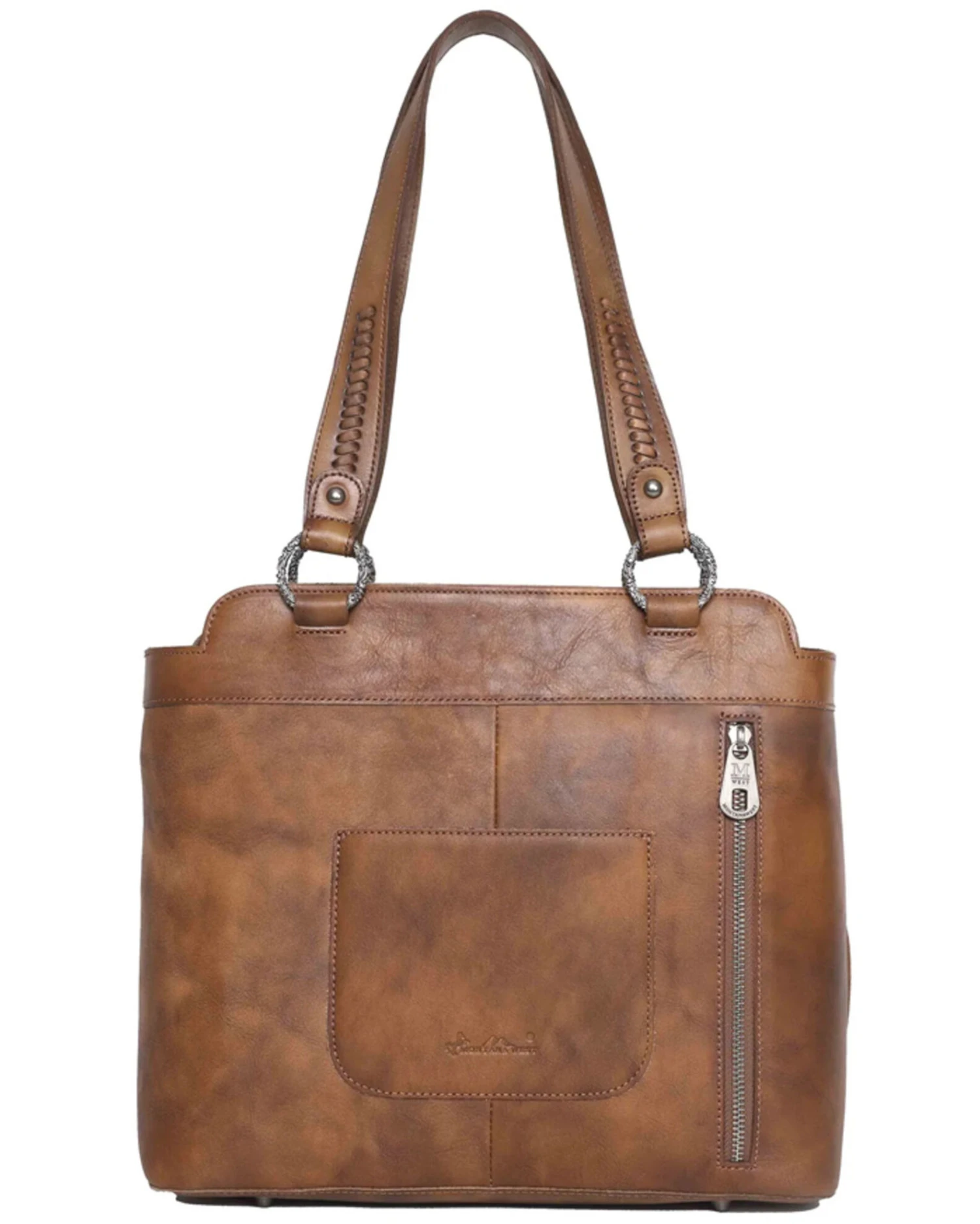 Montana West Women's Brown Floral Tooled Hair-On Leather Concealed Carry Tote Bag - Image 2
