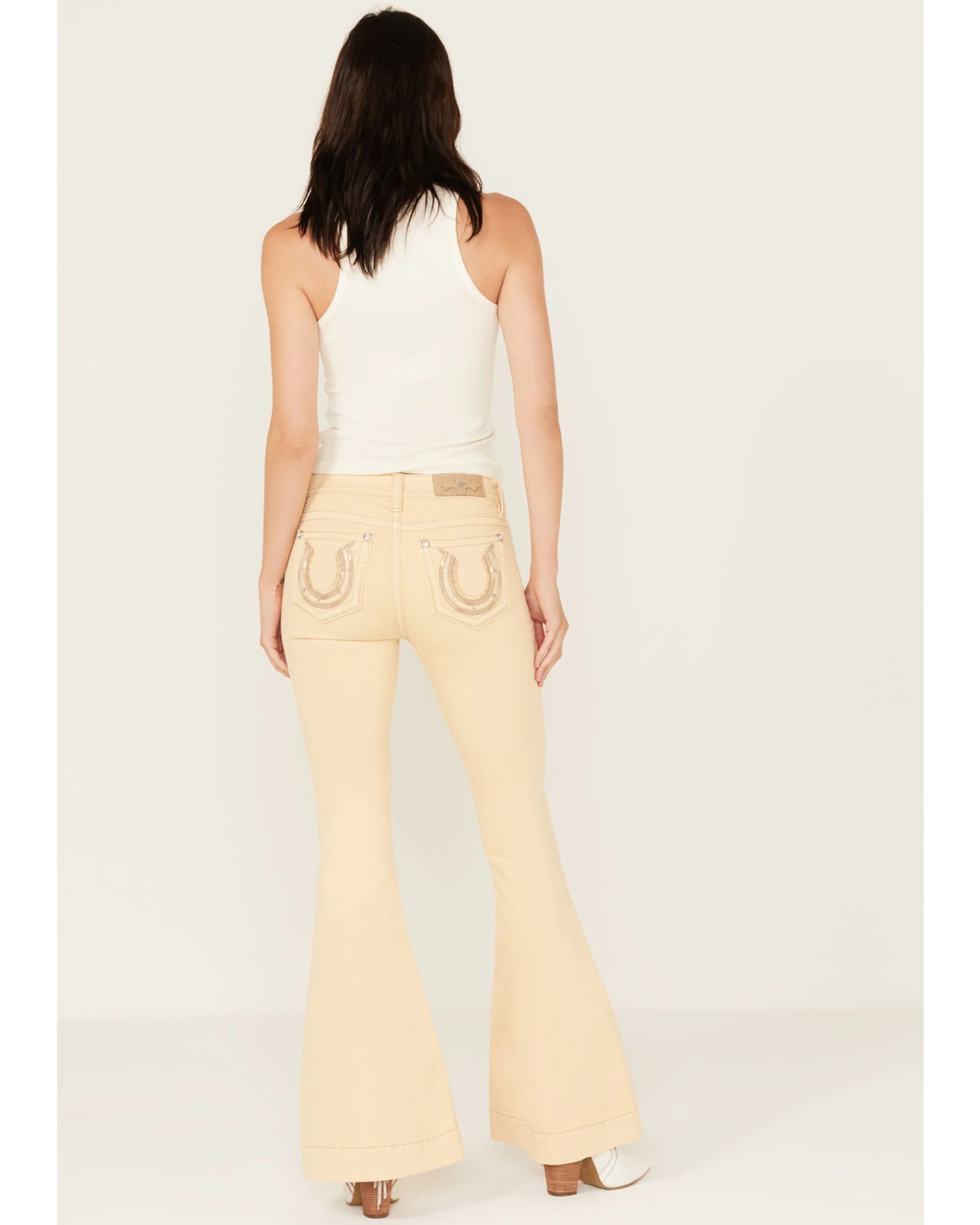 Miss Me Women's Mid Rise Horseshoe Stretch Flare Jeans - Image 2