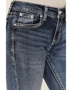 Grace In LA Women's Medium Wash Mid Rise Dream Catcher Pocket Bootcut Jeans