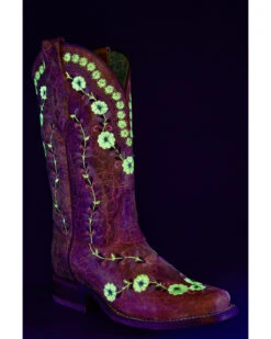 Corral Women's Floral Glow In The Dark Western Boots - Square Toe