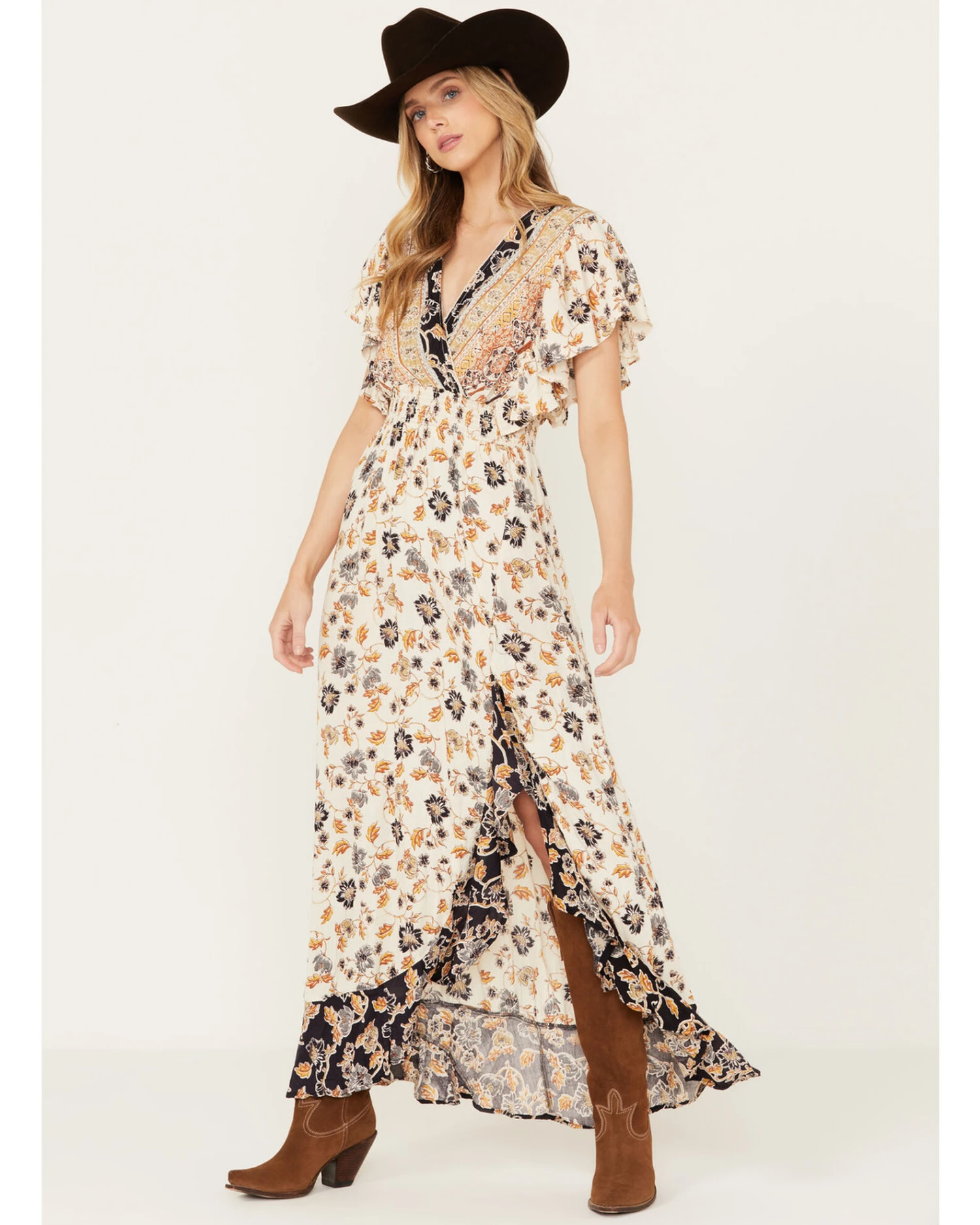 Angie Women's Flutter Sleeve Floral Border Print Dress - Image 4