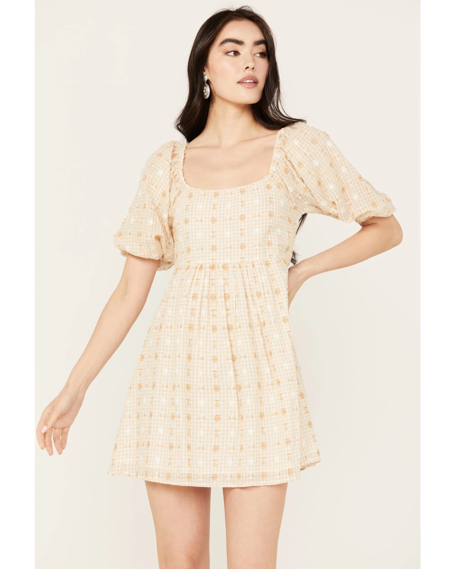 En Creme Women's Gingham And Dot Print Short Sleeve Mini Dress - Image 2