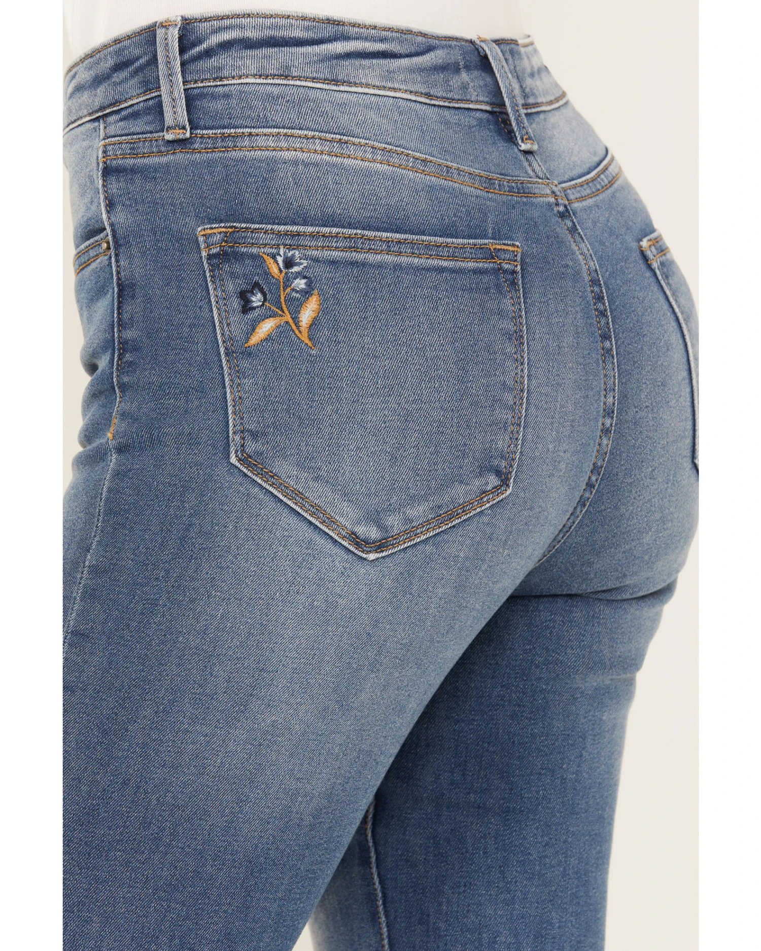 Driftwood Women's Medium Wash High Rise Flare Paisley Hem Jeans - Image 4