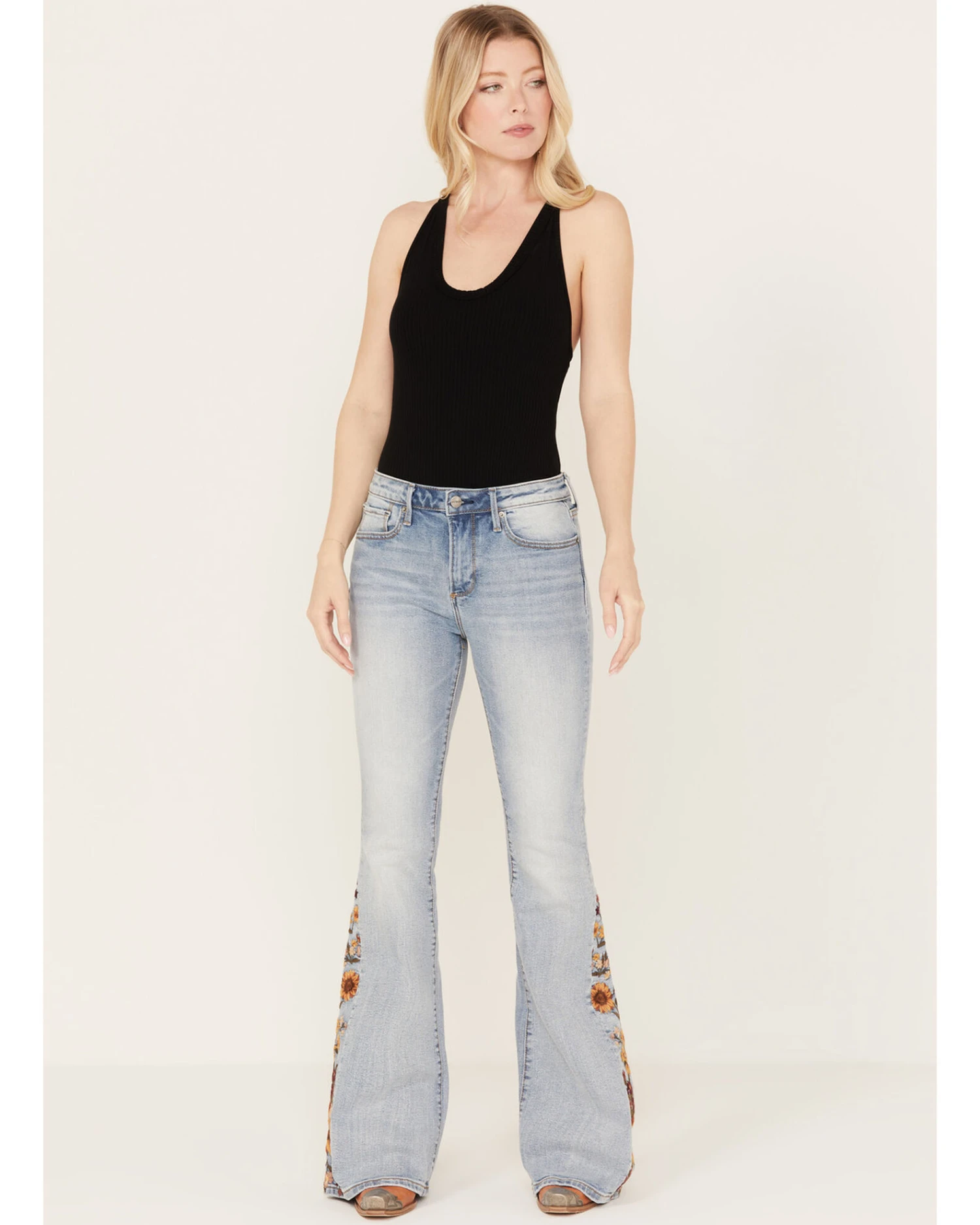Driftwood Women's Light Wash High Rise Falling Sunflower Flare Jeans - Image 4