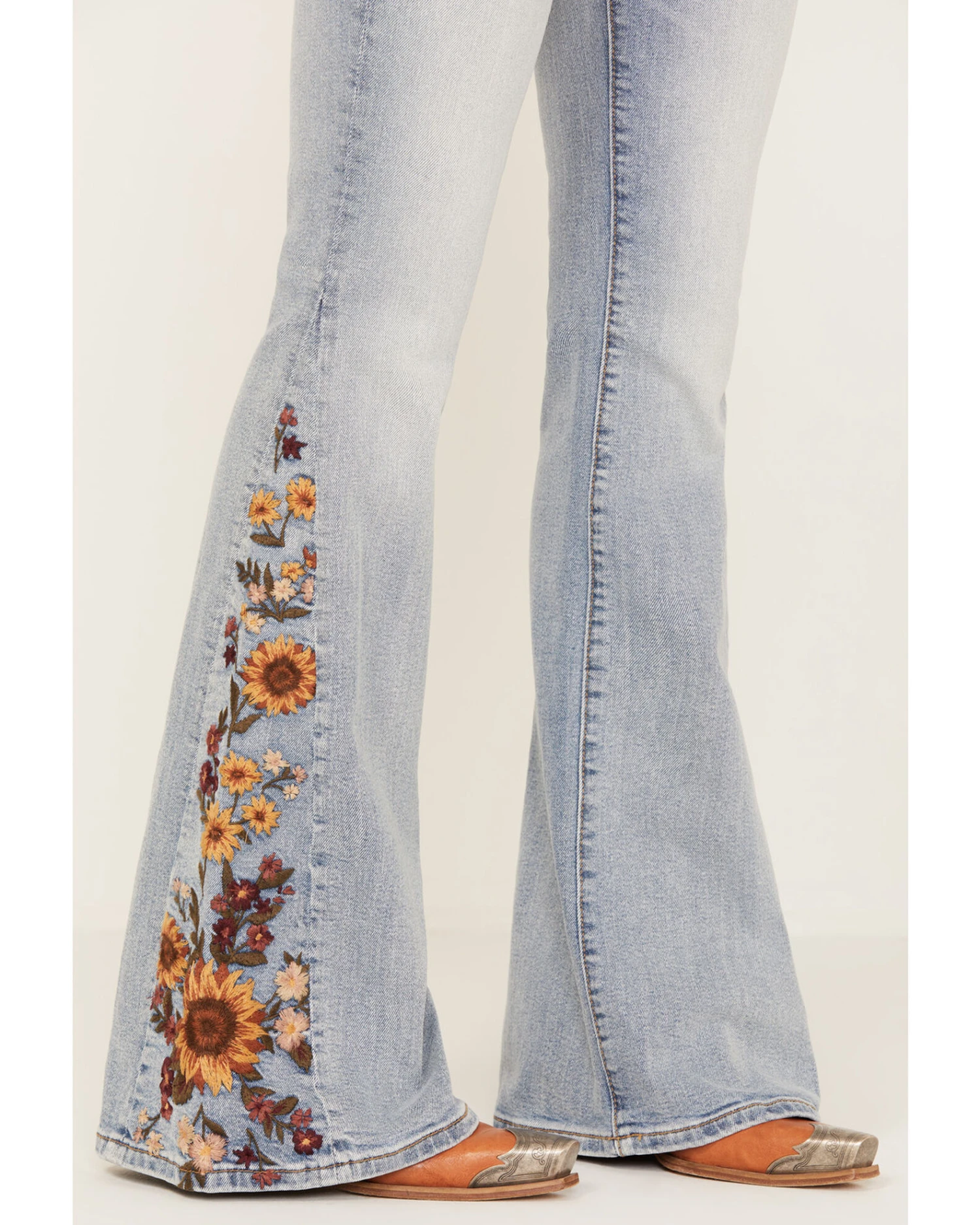 Driftwood Women's Light Wash High Rise Falling Sunflower Flare Jeans - Image 2