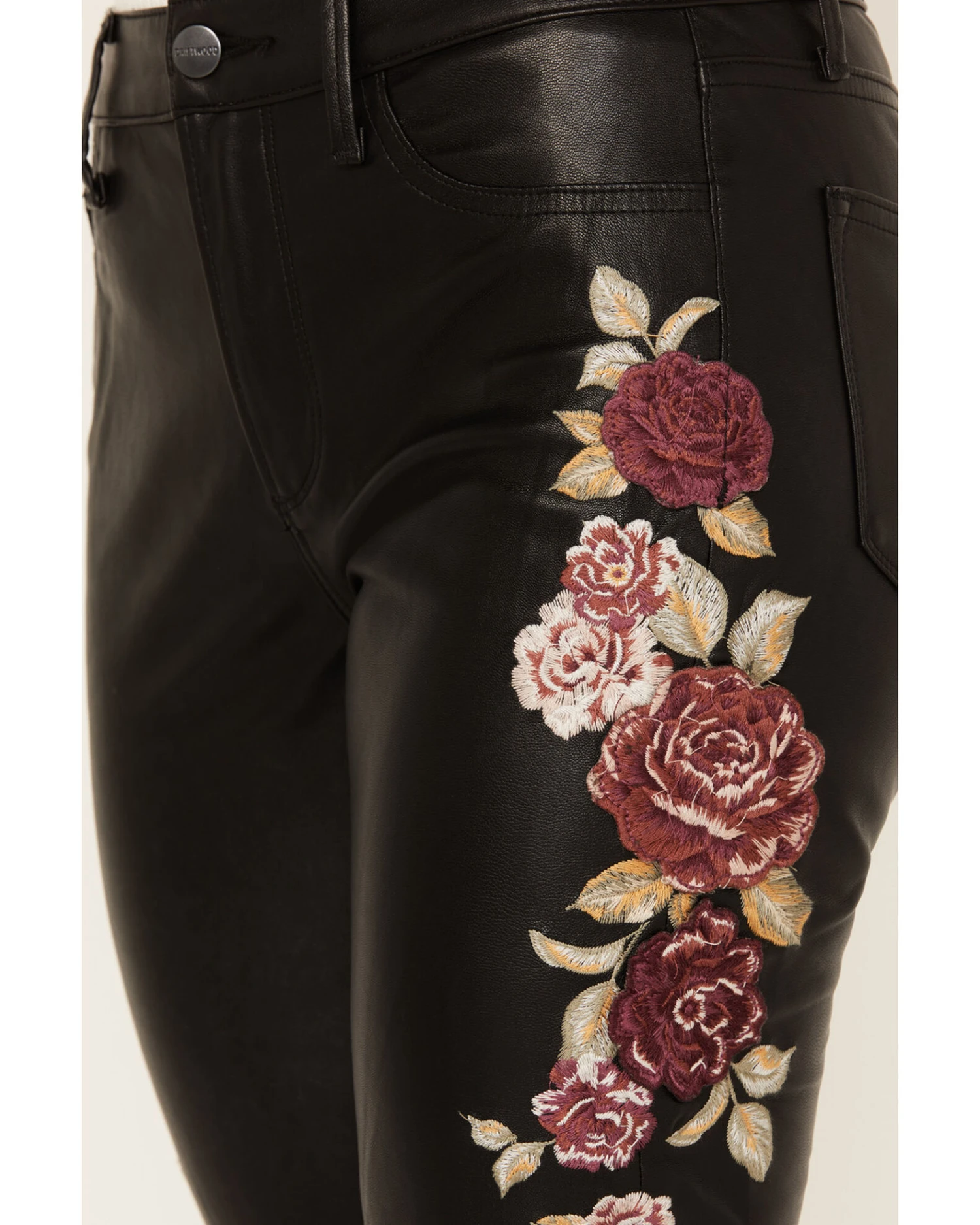Driftwood Women's High Rise Vegan Leather Fallen Roses Flare Pants - Image 3
