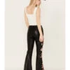 Driftwood Women's High Rise Vegan Leather Fallen Roses Flare Pants