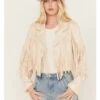 Saints & Hearts Women's Faux Suede Cropped Fringe Jacket