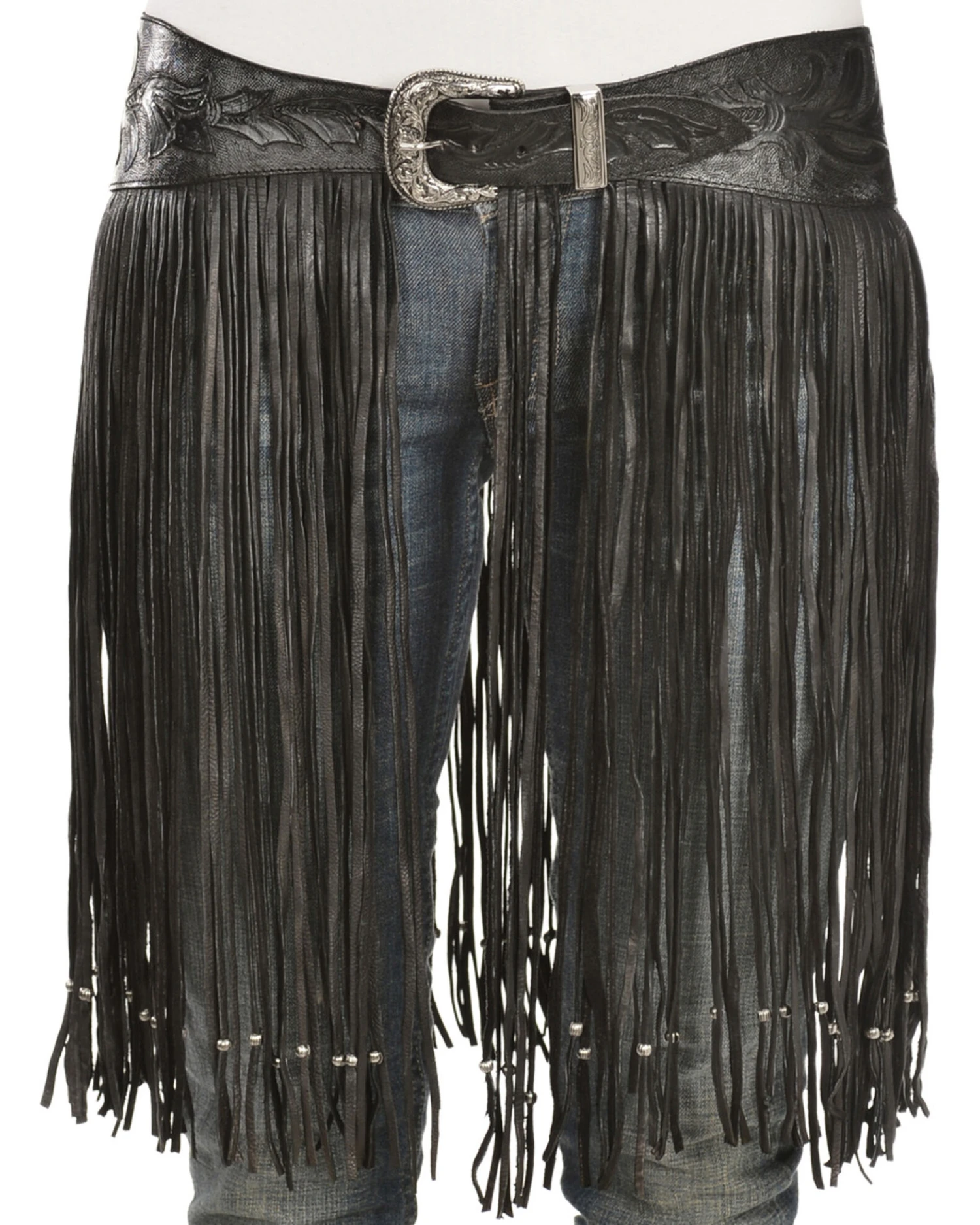 Kobler Leather Women's Hand-Tooled Beaded Fringe Belt - Image 3
