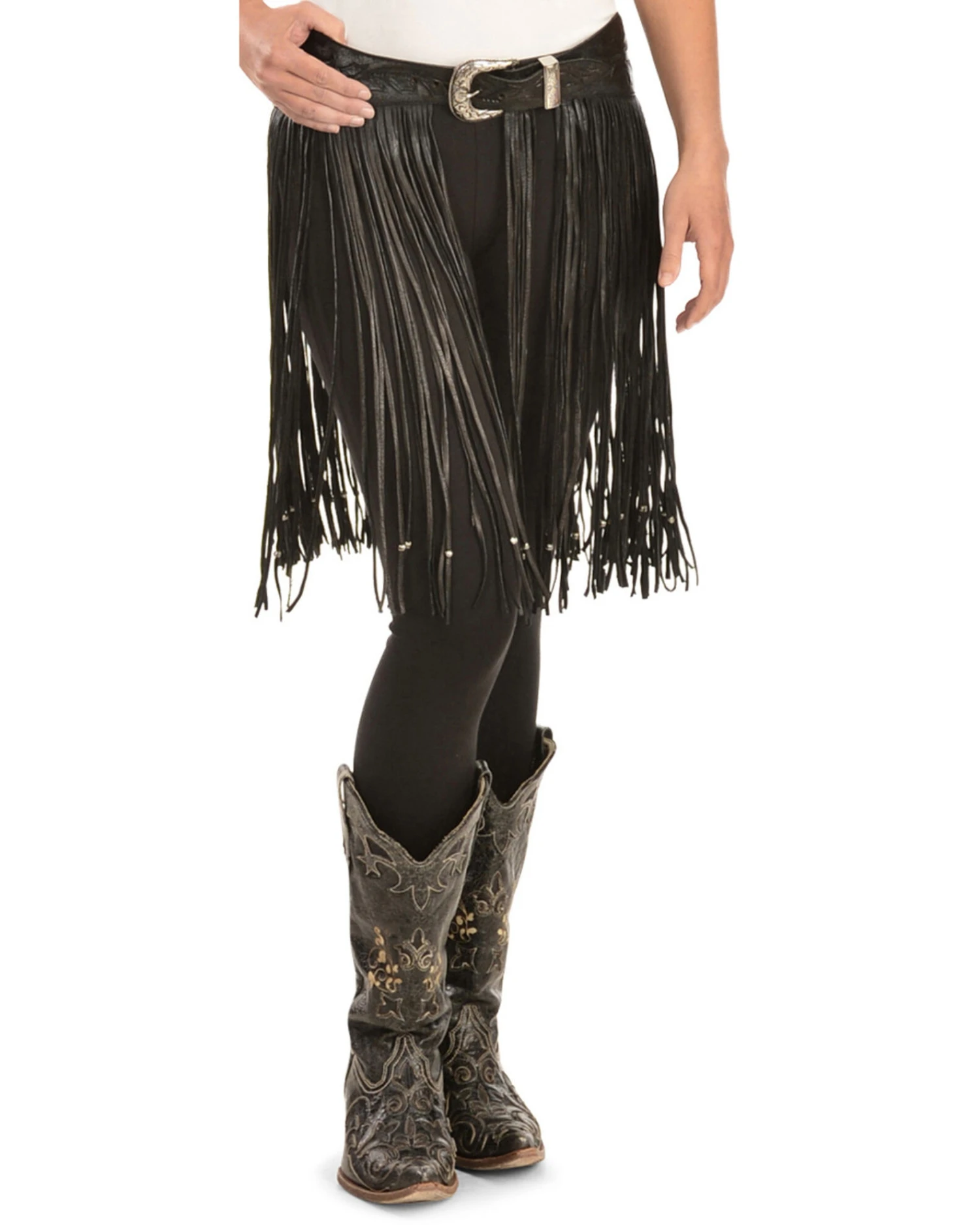 Kobler Leather Women's Hand-Tooled Beaded Fringe Belt - Image 2