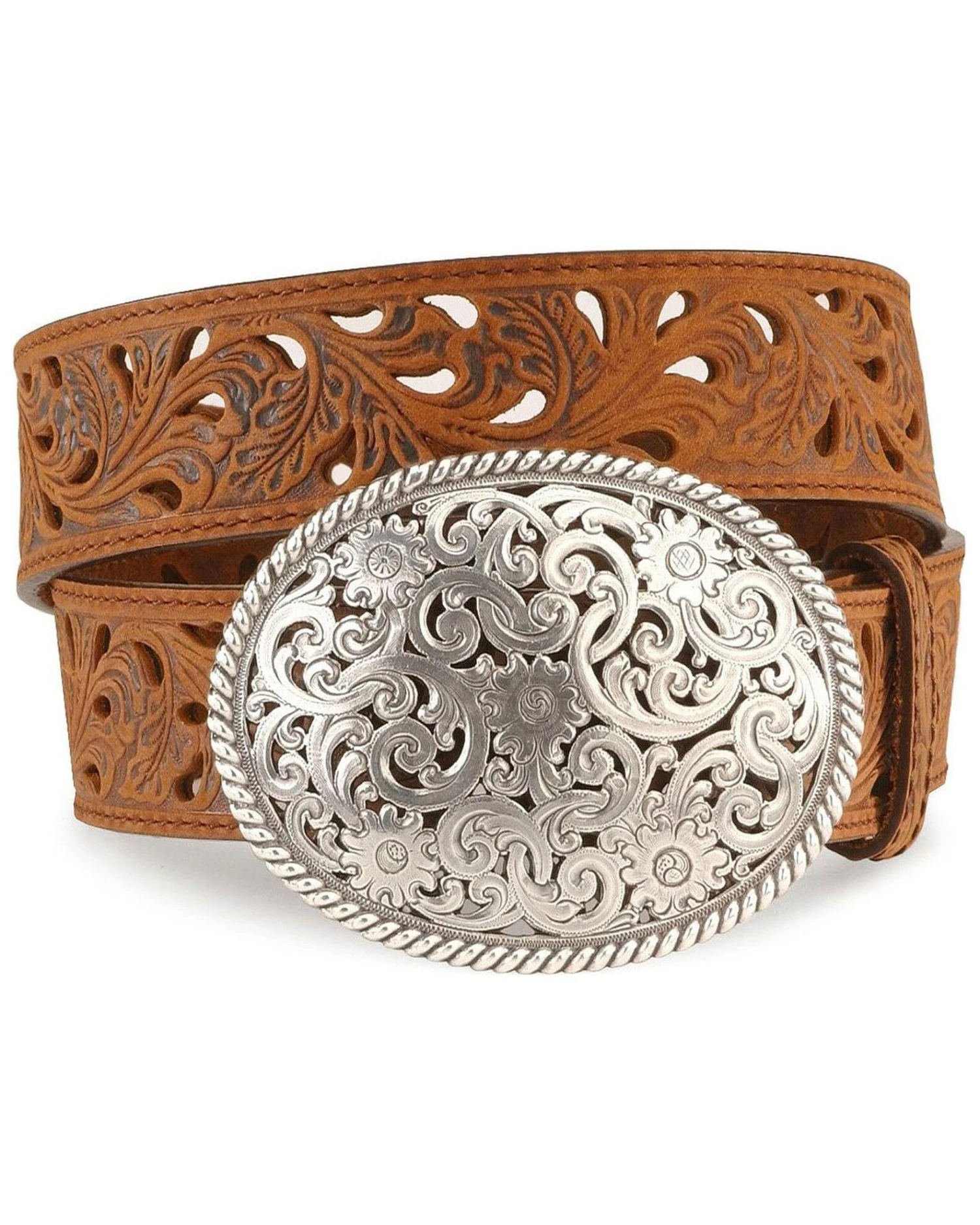 Tony Lama Floral Cutout Leather Belt - Image 2