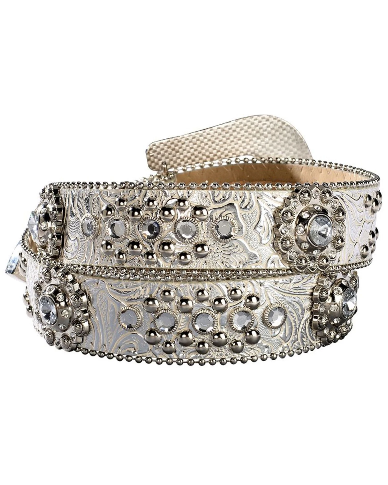 Blazin Roxx Floral Concho & Crystal Metallic Silver Leather Belt