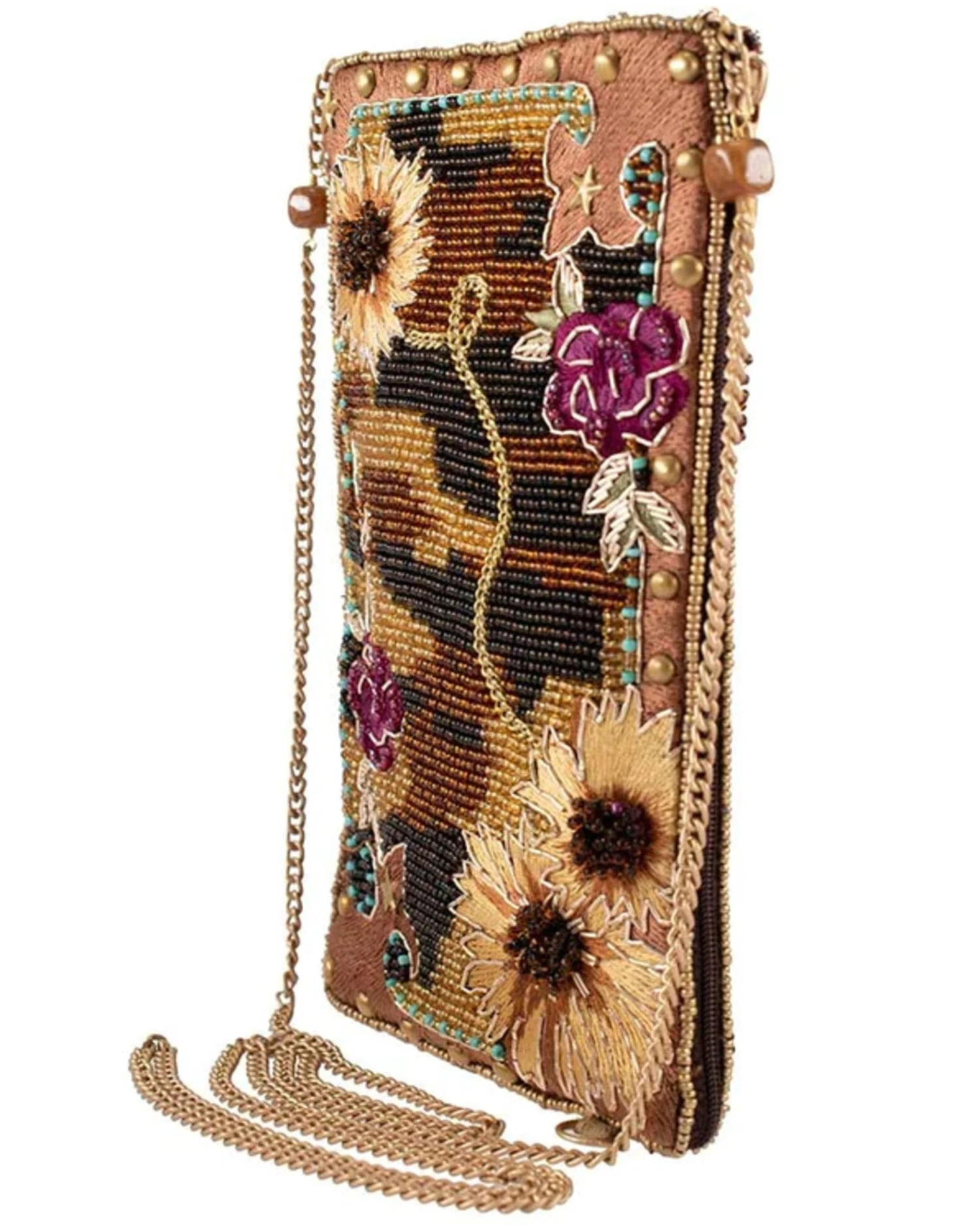 Mary Frances Women's Out On The Prairie Handmade Sunflower Embroidered Crossbody Phone Bag