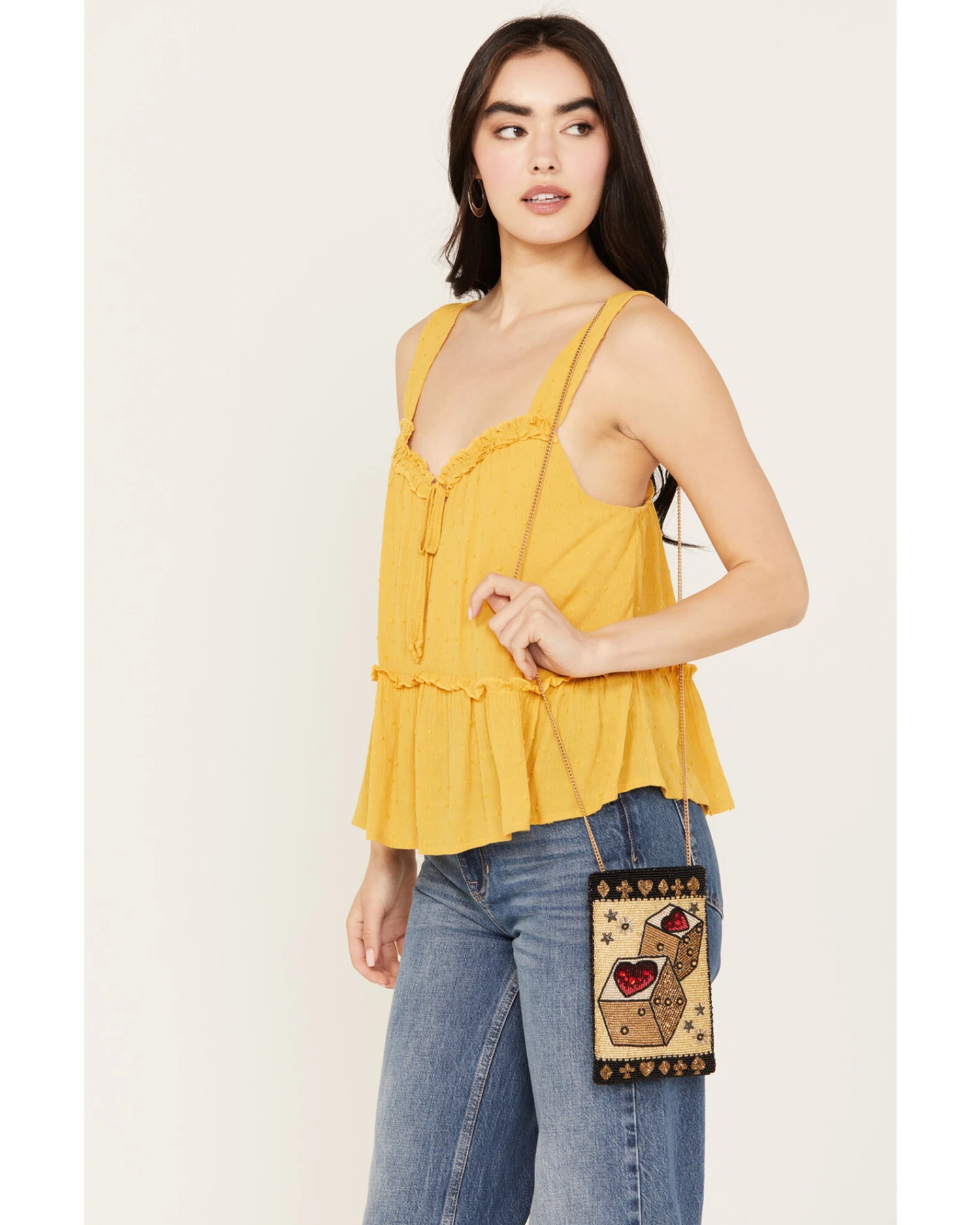 Mary Frances Roll The Dice Gold Beaded Crossbody Phone Bag - Image 4