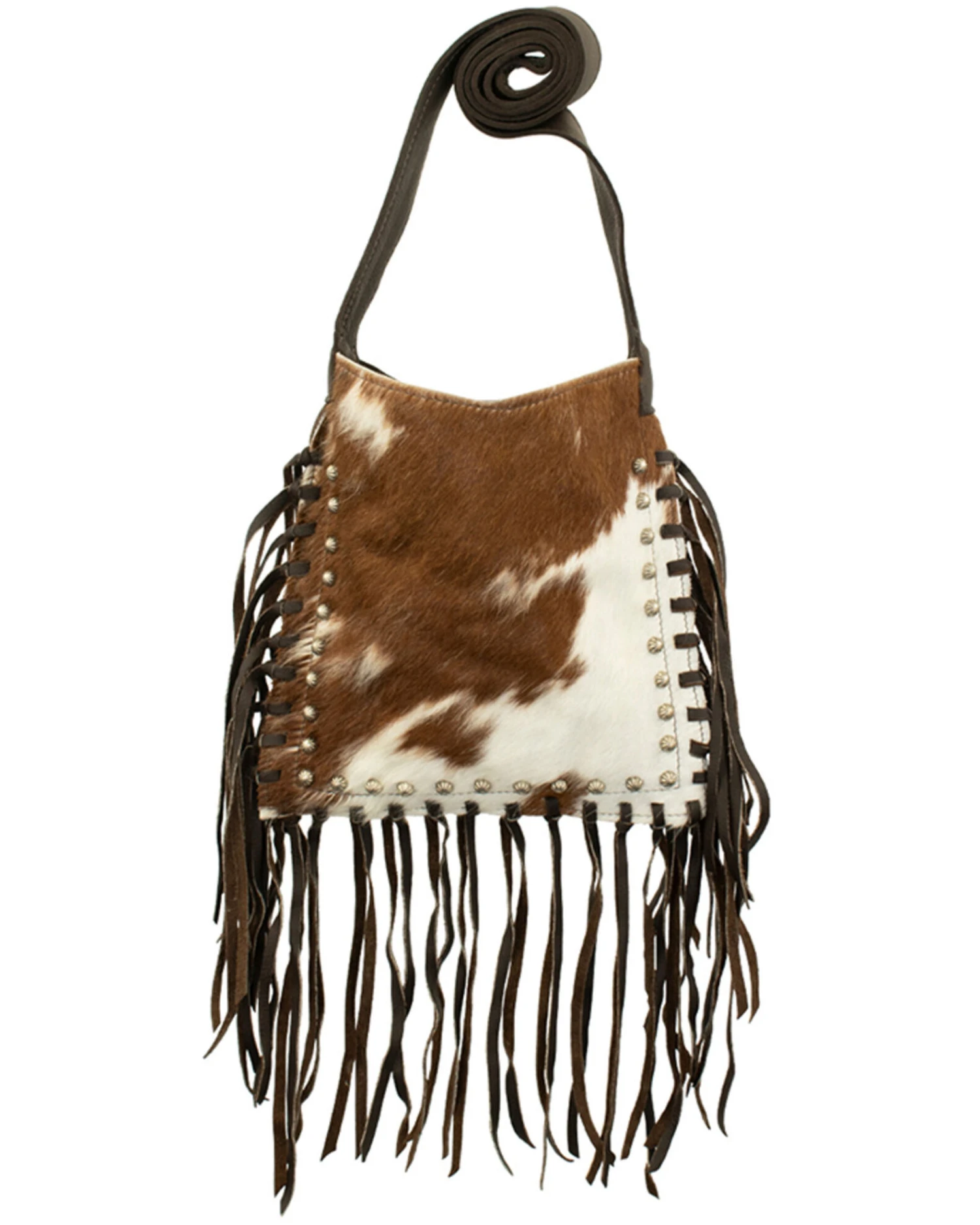 American West Women's Pony Hair-On Studded Fringe Crossbody Messenger